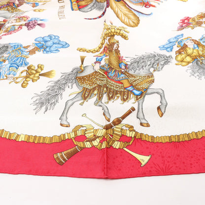 Hermès Carré 90 "LES FETES DU ROI SOLEIL" Silk handkerchief in Red