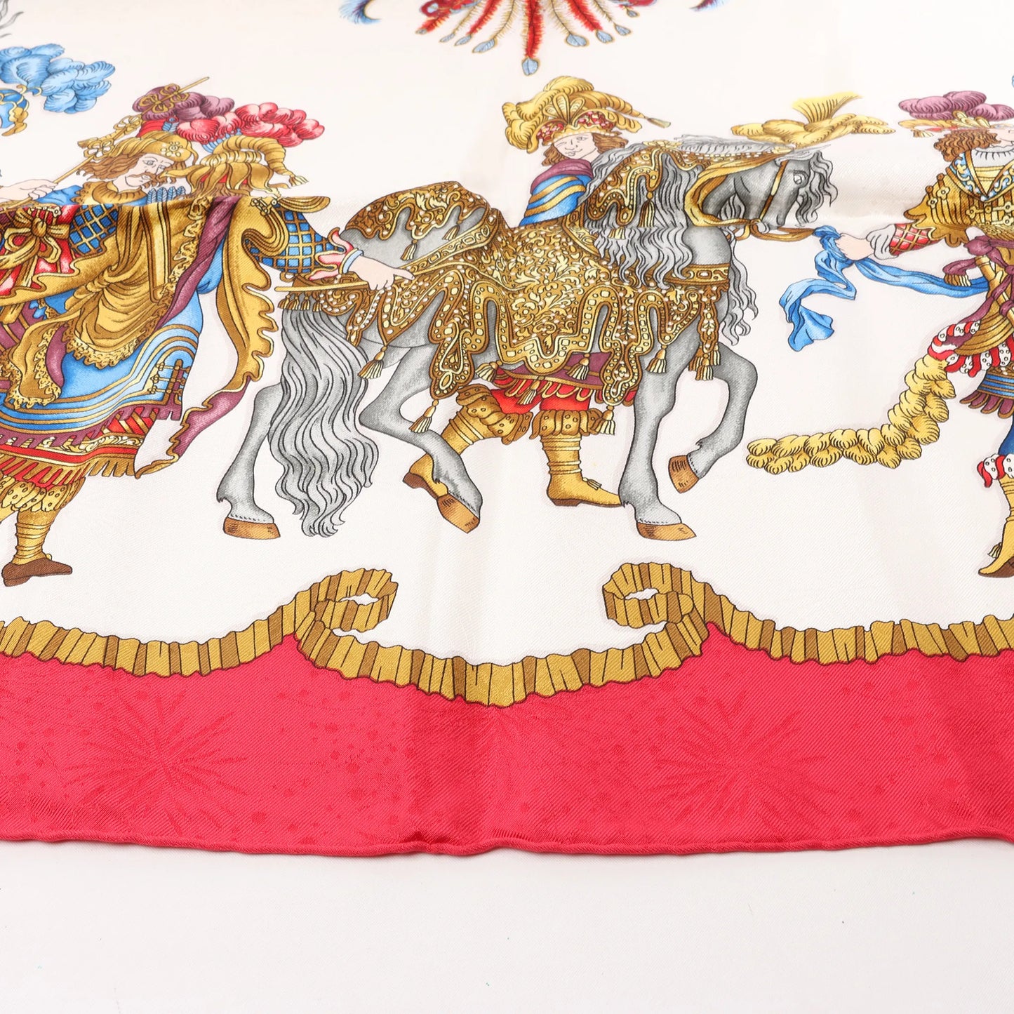 Hermès Carré 90 "LES FETES DU ROI SOLEIL" Silk handkerchief in Red