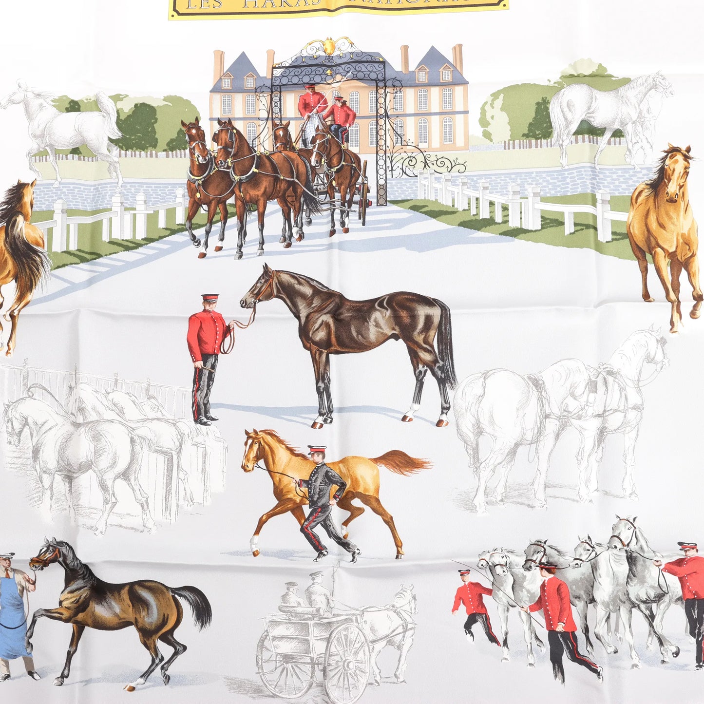 Hermès Carré 90 „LES HARAS NATIONAUX“ Seidentaschentuch in Blau