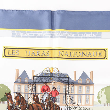 Hermès Carré 90 „LES HARAS NATIONAUX“ Seidentaschentuch in Blau