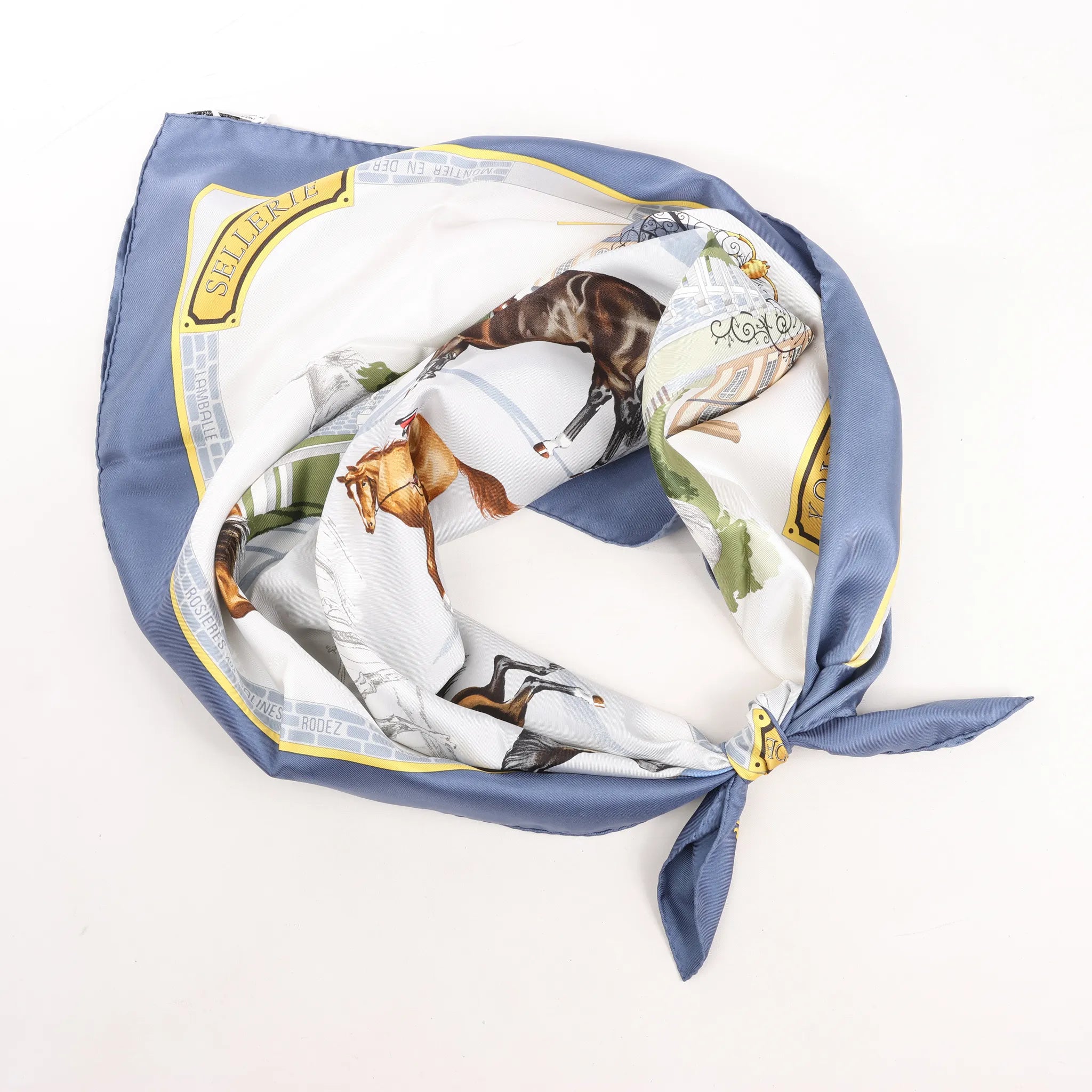 Hermès Carré 90 "LES HARAS NATIONAUX" Silk handkerchief in Blue
