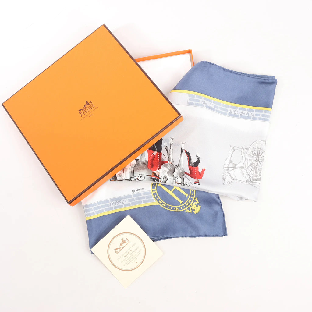 Hermès Carré 90 "LES HARAS NATIONAUX" Silk handkerchief in Blue