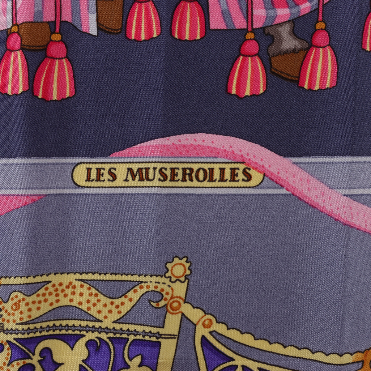 Hermès Carré 90 "LES MUSEROLLES" Silk handkerchief in Gray