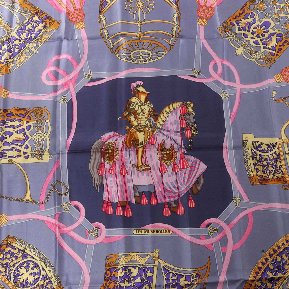 Hermès Carré 90 "LES MUSEROLLES" Silk handkerchief in Gray