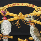 Hermès Carré 90 "LES OISEAUX DU ROY" Silk handkerchief in Black x Gold