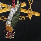 Hermès Carré 90 "LES OISEAUX DU ROY" Silk handkerchief in Black x Gold