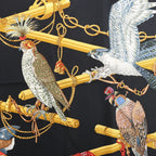 Hermès Carré 90 "LES OISEAUX DU ROY" Silk handkerchief in Black x Gold