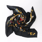 Hermès Carré 90 "LES OISEAUX DU ROY" Silk handkerchief in Black x Gold