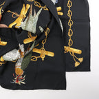 Hermès Carré 90 "LES OISEAUX DU ROY" Silk handkerchief in Black x Gold