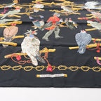 Hermès Carré 90 "LES OISEAUX DU ROY" Silk handkerchief in Black x Gold