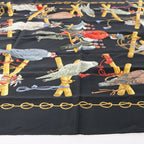 Hermès Carré 90 "LES OISEAUX DU ROY" Silk handkerchief in Black x Gold