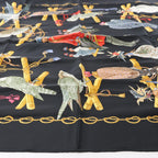 Hermès Carré 90 "LES OISEAUX DU ROY" Silk handkerchief in Black x Gold