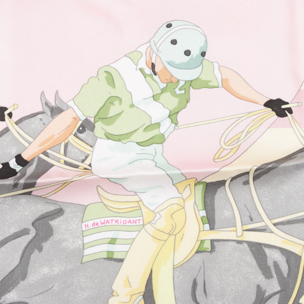 Hermes Carré 90 "LES PONEYS DE POLO" Silk handkerchief in Pink