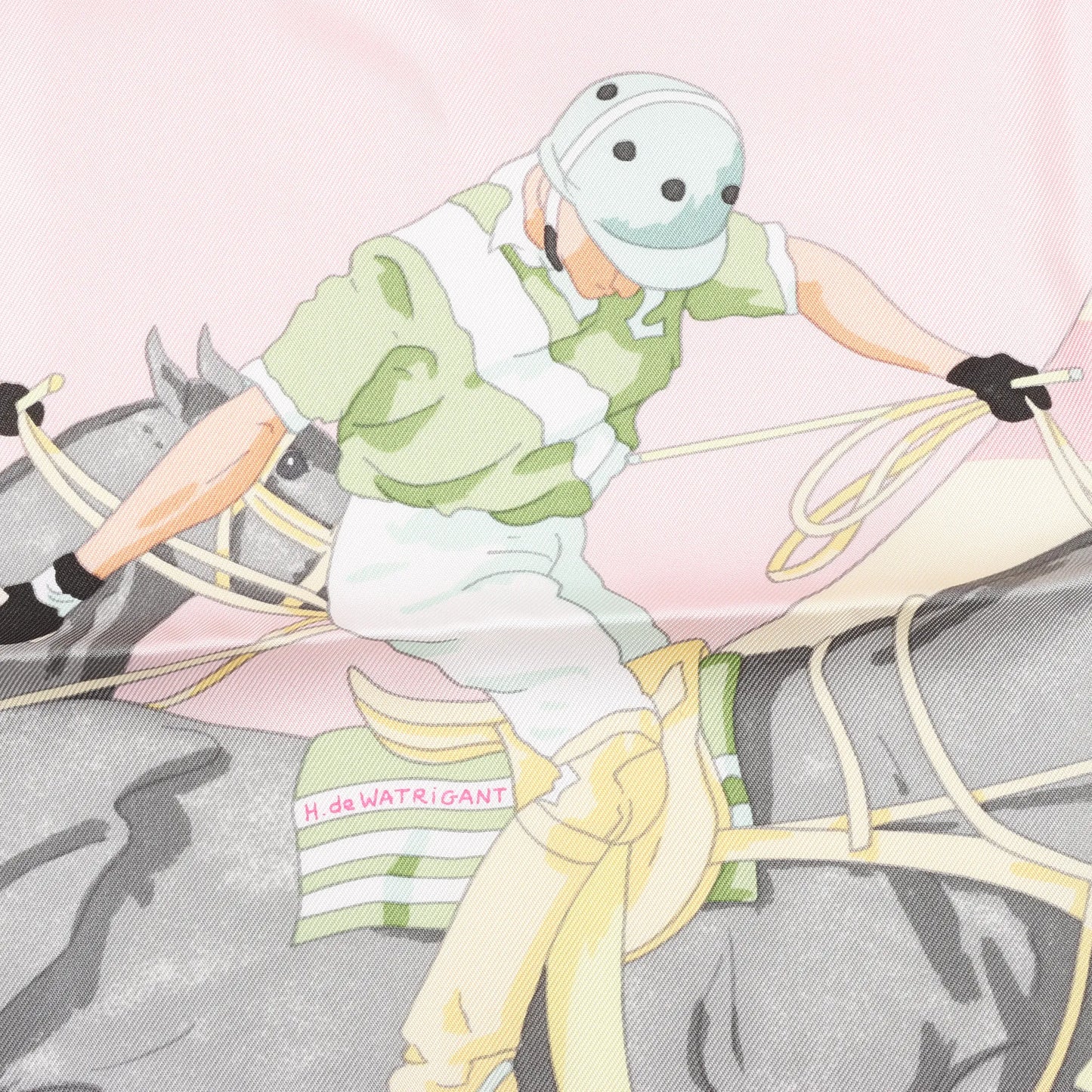 Hermes Carré 90 "LES PONEYS DE POLO" Silk handkerchief in Pink