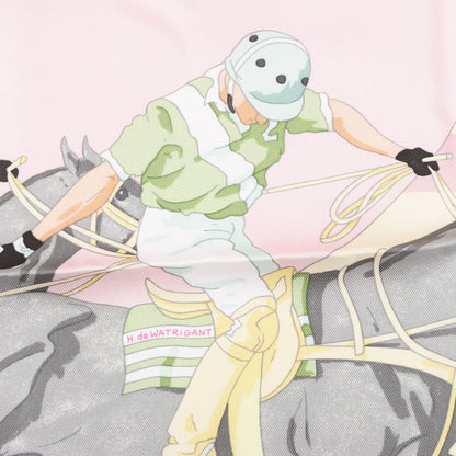 Hermes Carré 90 "LES PONEYS DE POLO" Silk handkerchief in Pink