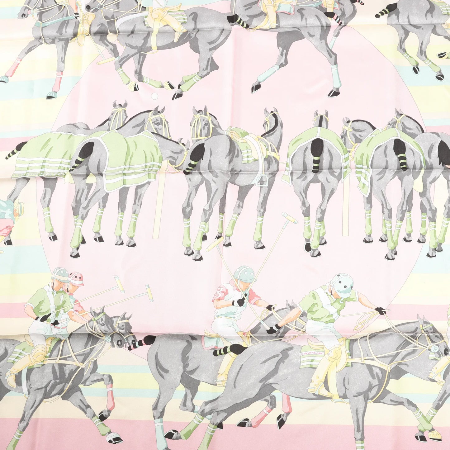 Hermes Carré 90 "LES PONEYS DE POLO" Silk handkerchief in Pink