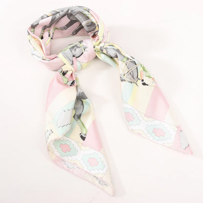 Hermes Carré 90 "LES PONEYS DE POLO" Silk handkerchief in Pink