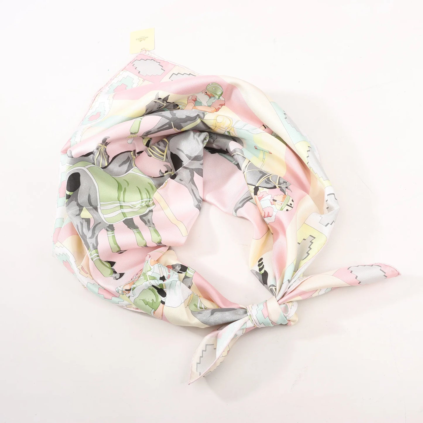 Hermes Carré 90 "LES PONEYS DE POLO" Silk handkerchief in Pink