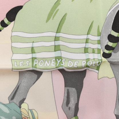 Hermes Carré 90 "LES PONEYS DE POLO" Silk handkerchief in Pink