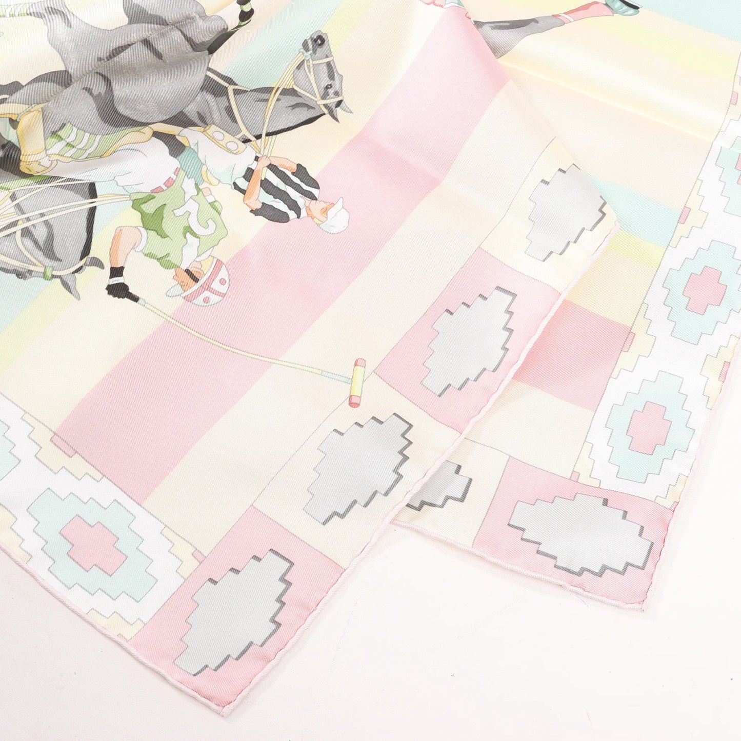 Hermes Carré 90 "LES PONEYS DE POLO" Silk handkerchief in Pink