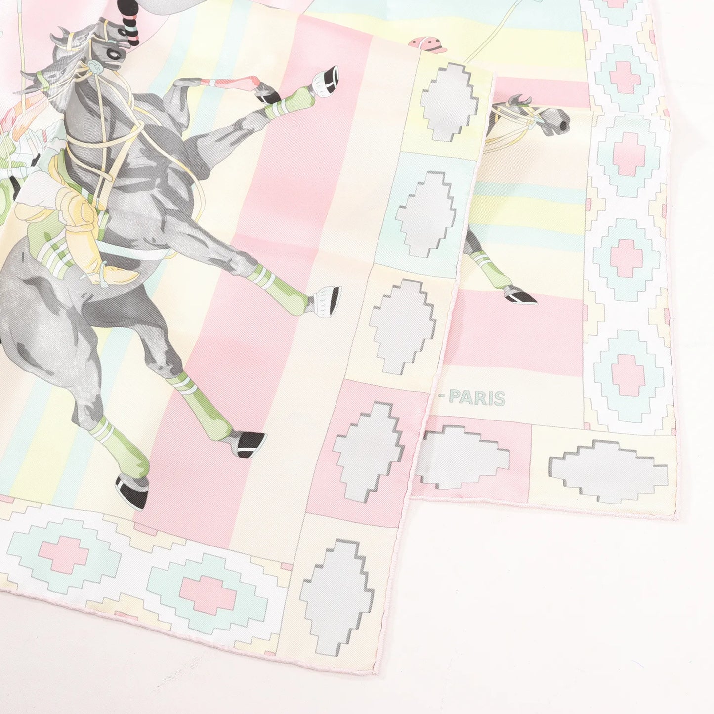 Hermes Carré 90 "LES PONEYS DE POLO" Silk handkerchief in Pink