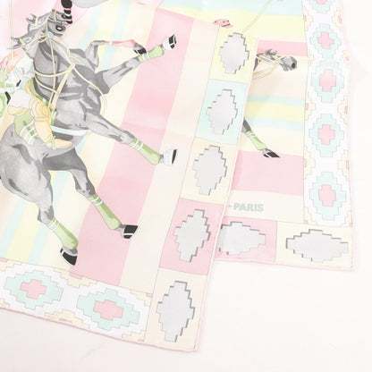 Hermes Carré 90 "LES PONEYS DE POLO" Silk handkerchief in Pink