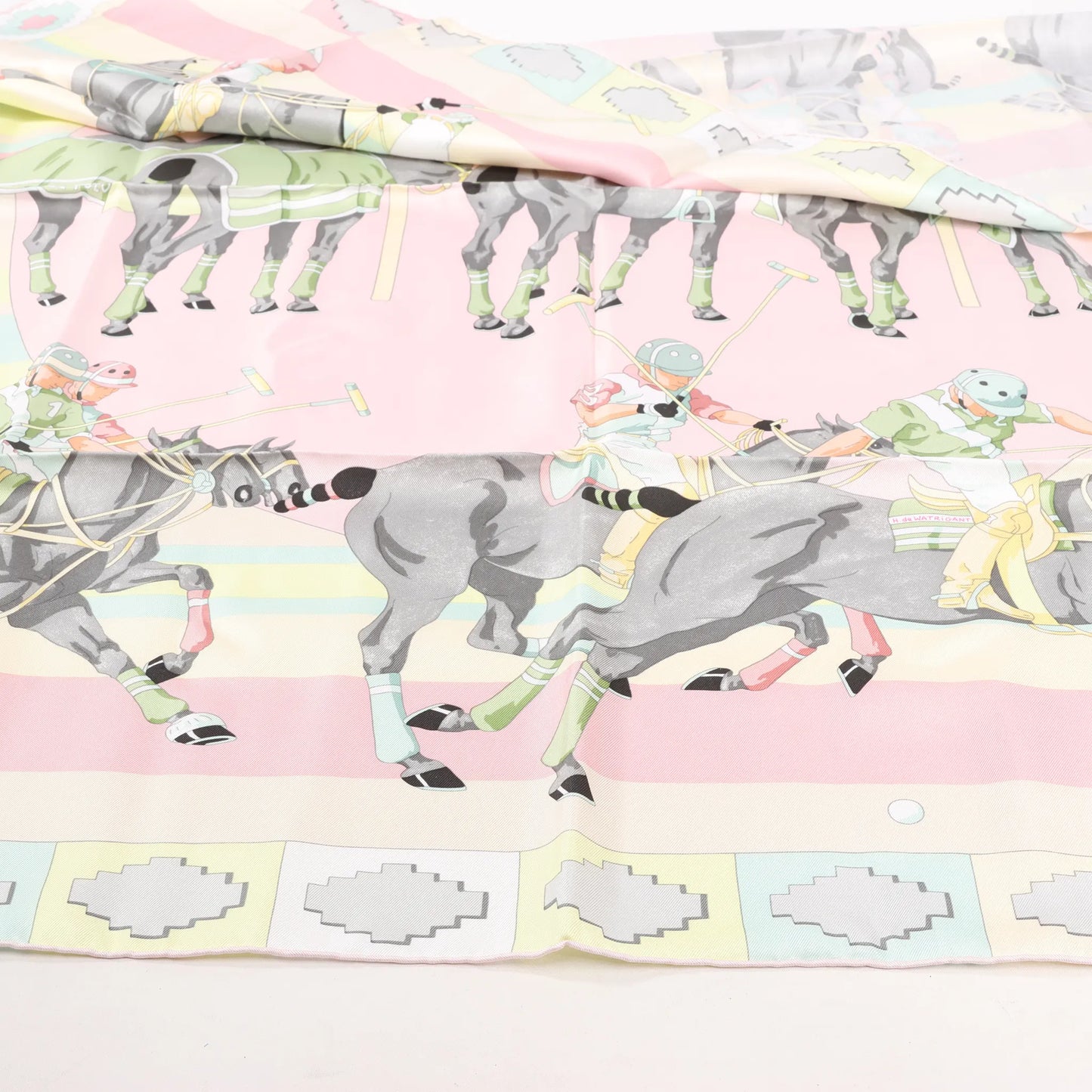 Hermes Carré 90 "LES PONEYS DE POLO" Silk handkerchief in Pink
