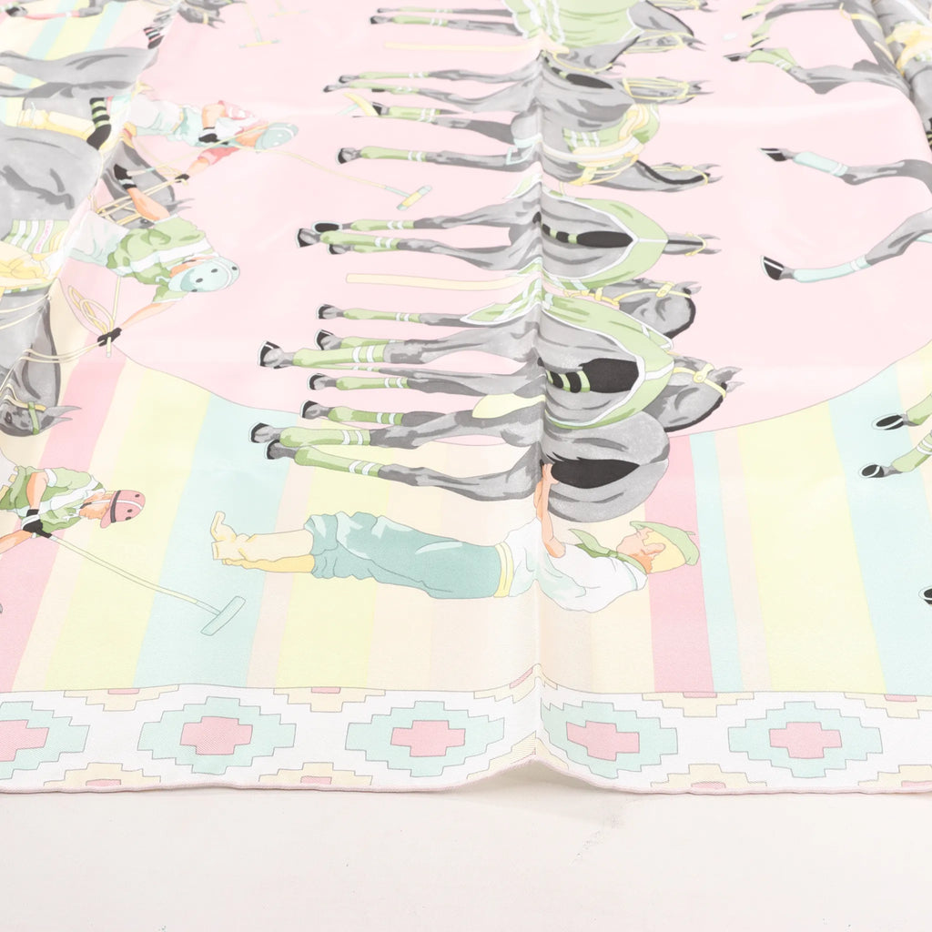 Hermes Carré 90 "LES PONEYS DE POLO" Silk handkerchief in Pink