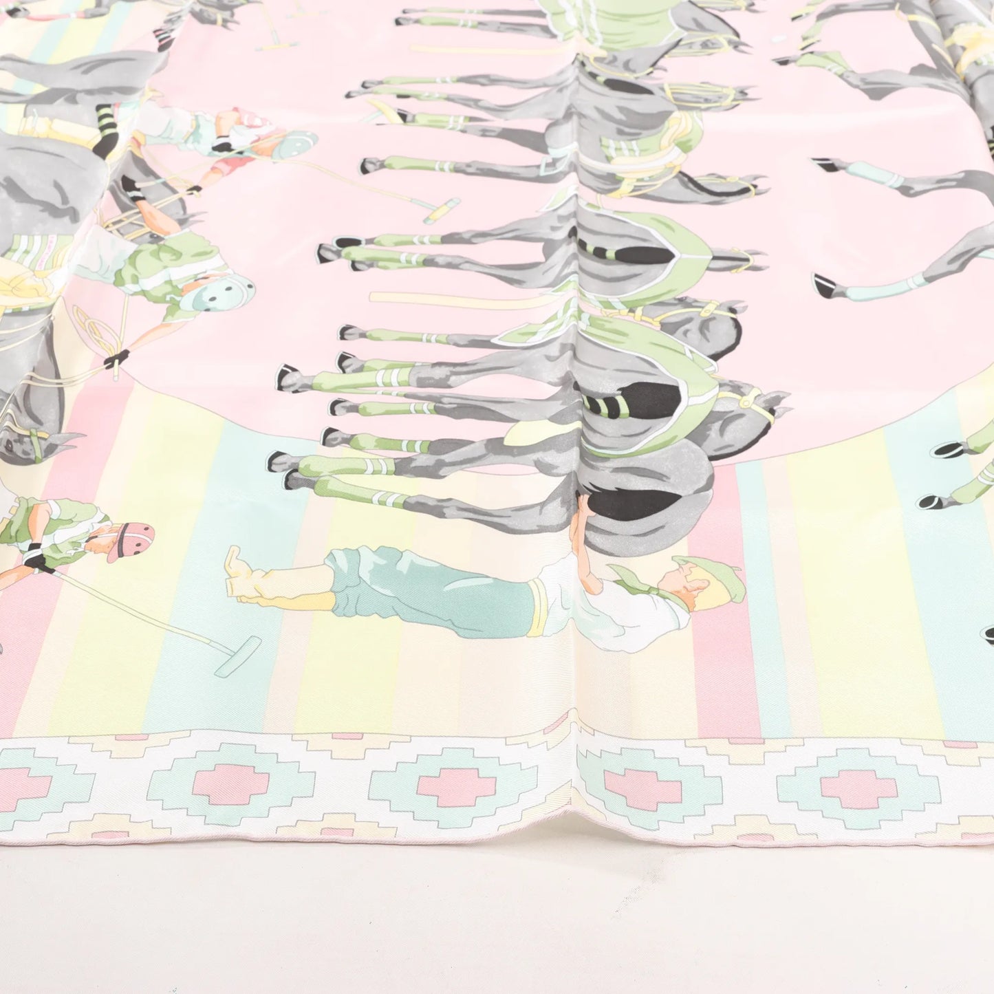 Hermes Carré 90 "LES PONEYS DE POLO" Silk handkerchief in Pink