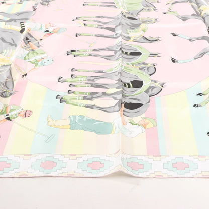 Hermes Carré 90 "LES PONEYS DE POLO" Silk handkerchief in Pink