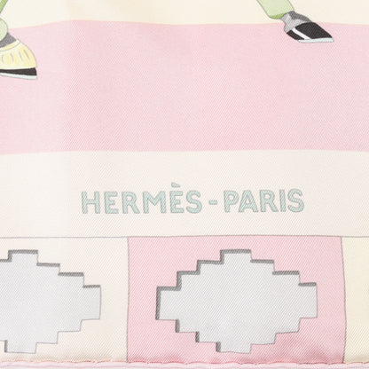 Hermes Carré 90 "LES PONEYS DE POLO" Silk handkerchief in Pink