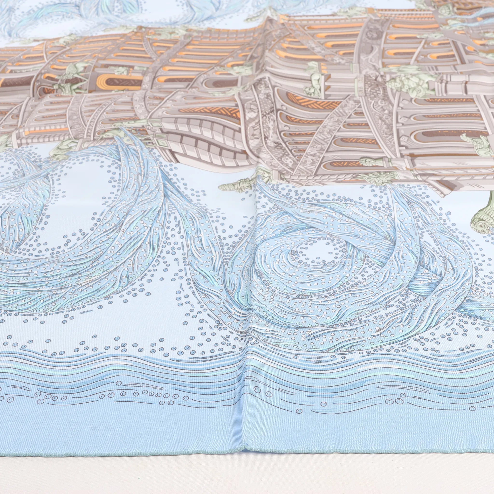 Hermès Carré 90 "LES RIVIERES DE BABEL" Silk handkerchief in Blue