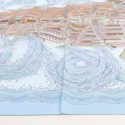 Hermès Carré 90 „LES RIVIERES DE BABEL“ Seidentaschentuch in Blau