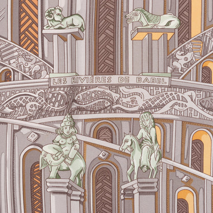 Hermès Carré 90 „LES RIVIERES DE BABEL“ Seidentaschentuch in Blau