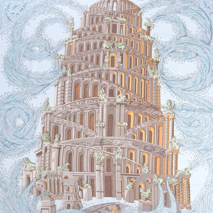 Hermès Carré 90 „LES RIVIERES DE BABEL“ Seidentaschentuch in Blau