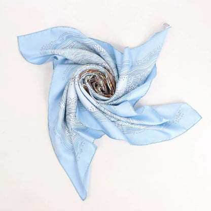 Hermès Carré 90 „LES RIVIERES DE BABEL“ Seidentaschentuch in Blau