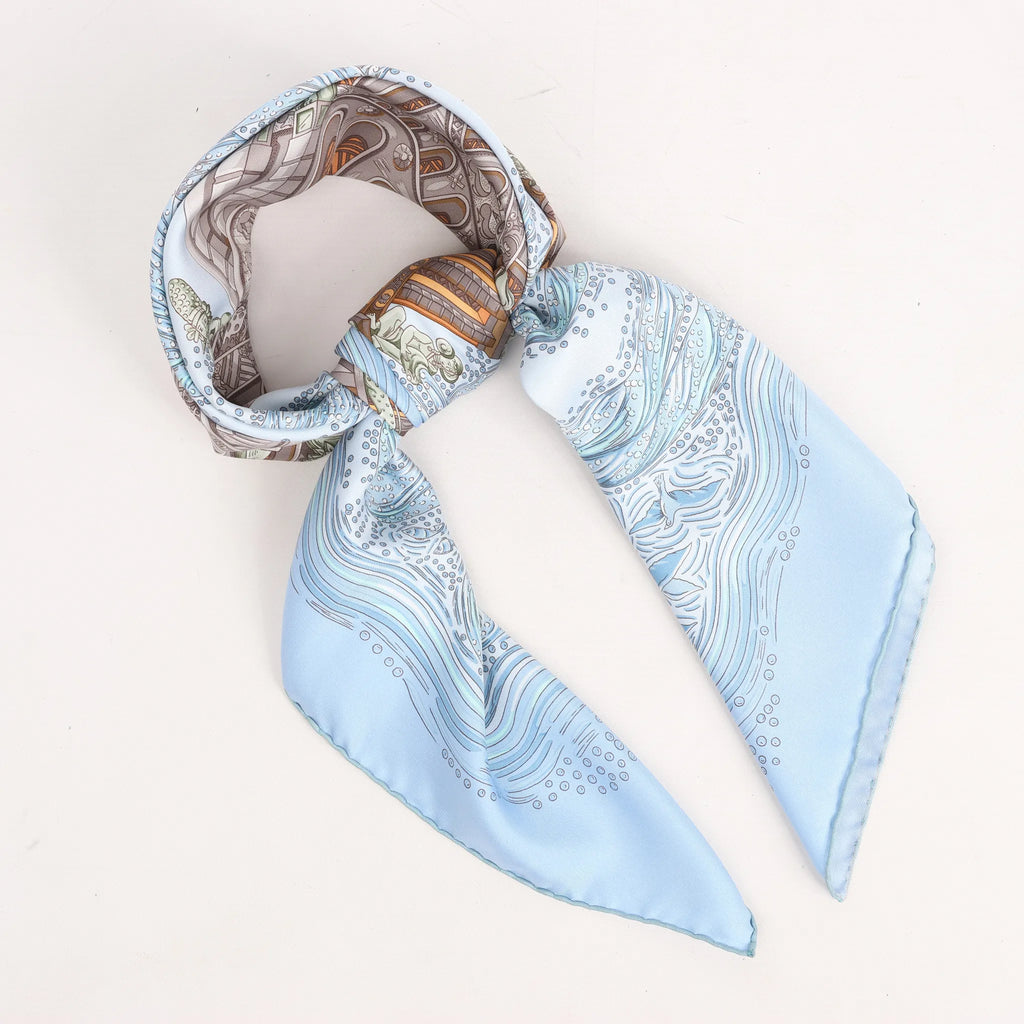 Hermès Carré 90 "LES RIVIERES DE BABEL" Silk handkerchief in Blue