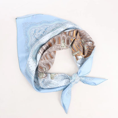 Hermès Carré 90 „LES RIVIERES DE BABEL“ Seidentaschentuch in Blau