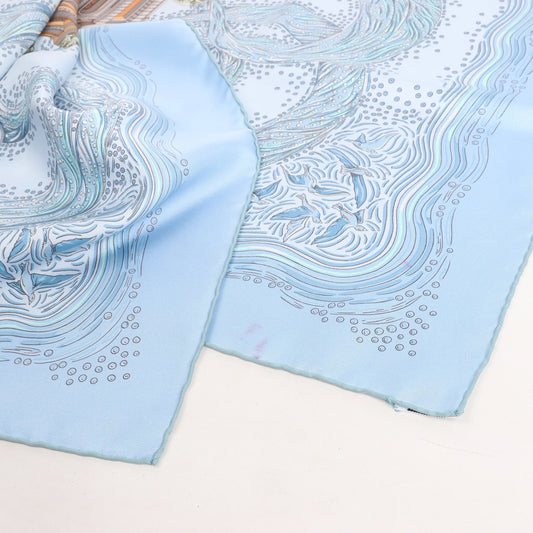 Hermès Carré 90 "LES RIVIERES DE BABEL" Silk handkerchief in Blue