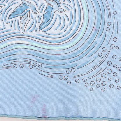 Hermès Carré 90 „LES RIVIERES DE BABEL“ Seidentaschentuch in Blau