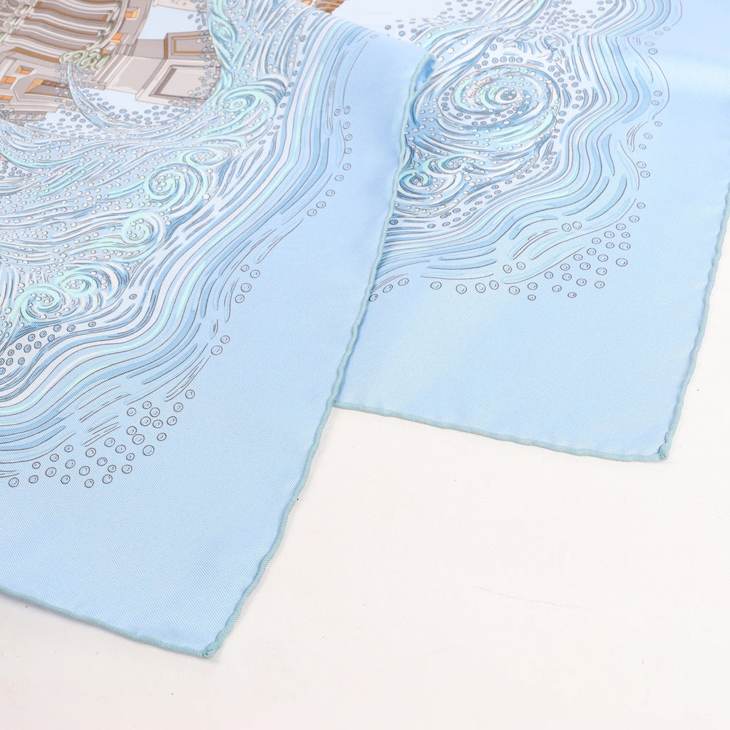 Hermès Carré 90 "LES RIVIERES DE BABEL" Silk handkerchief in Blue