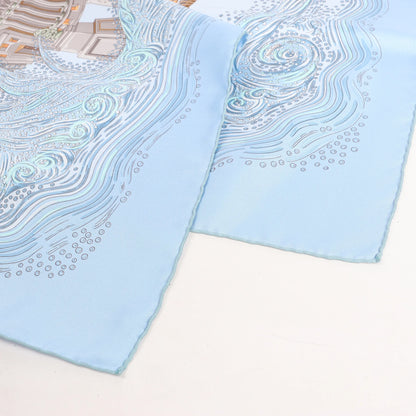 Hermès Carré 90 „LES RIVIERES DE BABEL“ Seidentaschentuch in Blau