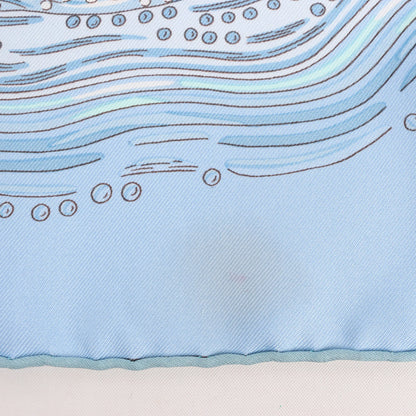 Hermès Carré 90 „LES RIVIERES DE BABEL“ Seidentaschentuch in Blau