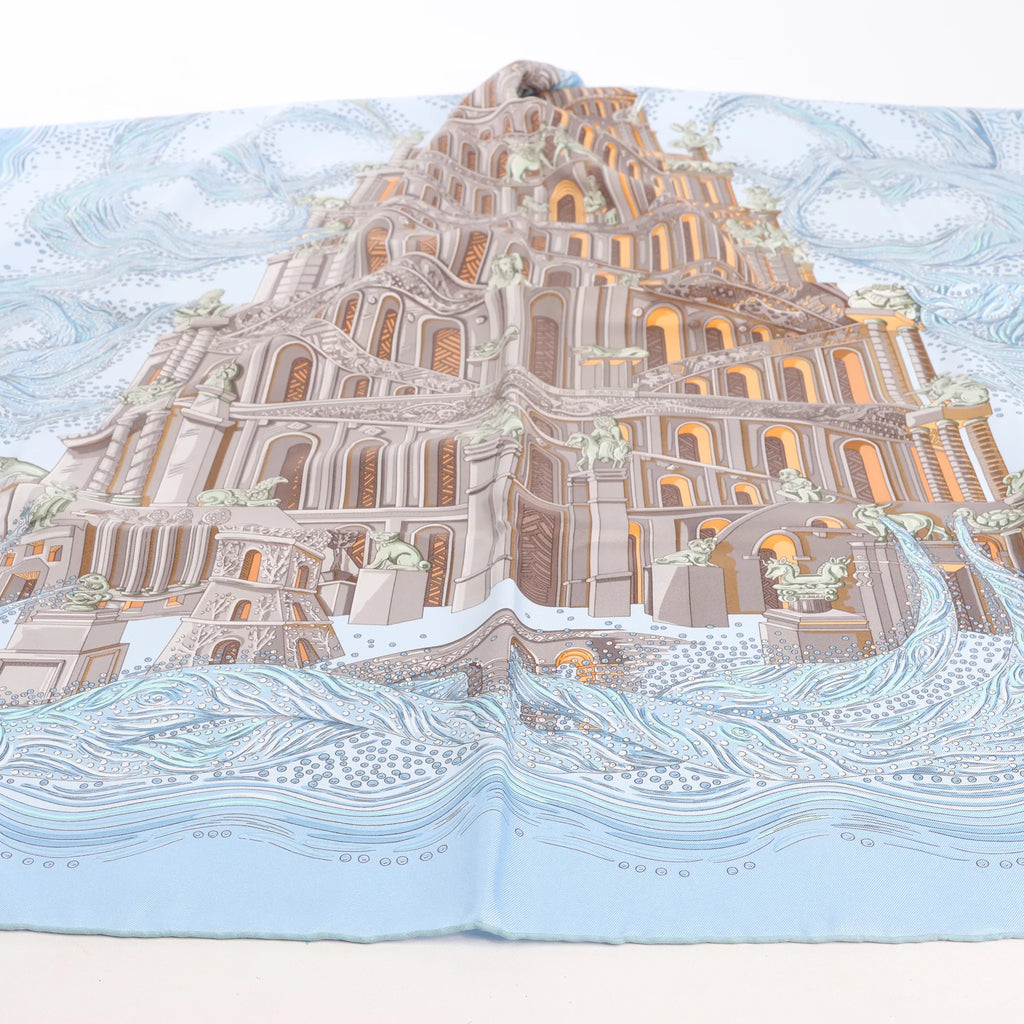 Hermès Carré 90 "LES RIVIERES DE BABEL" Silk handkerchief in Blue