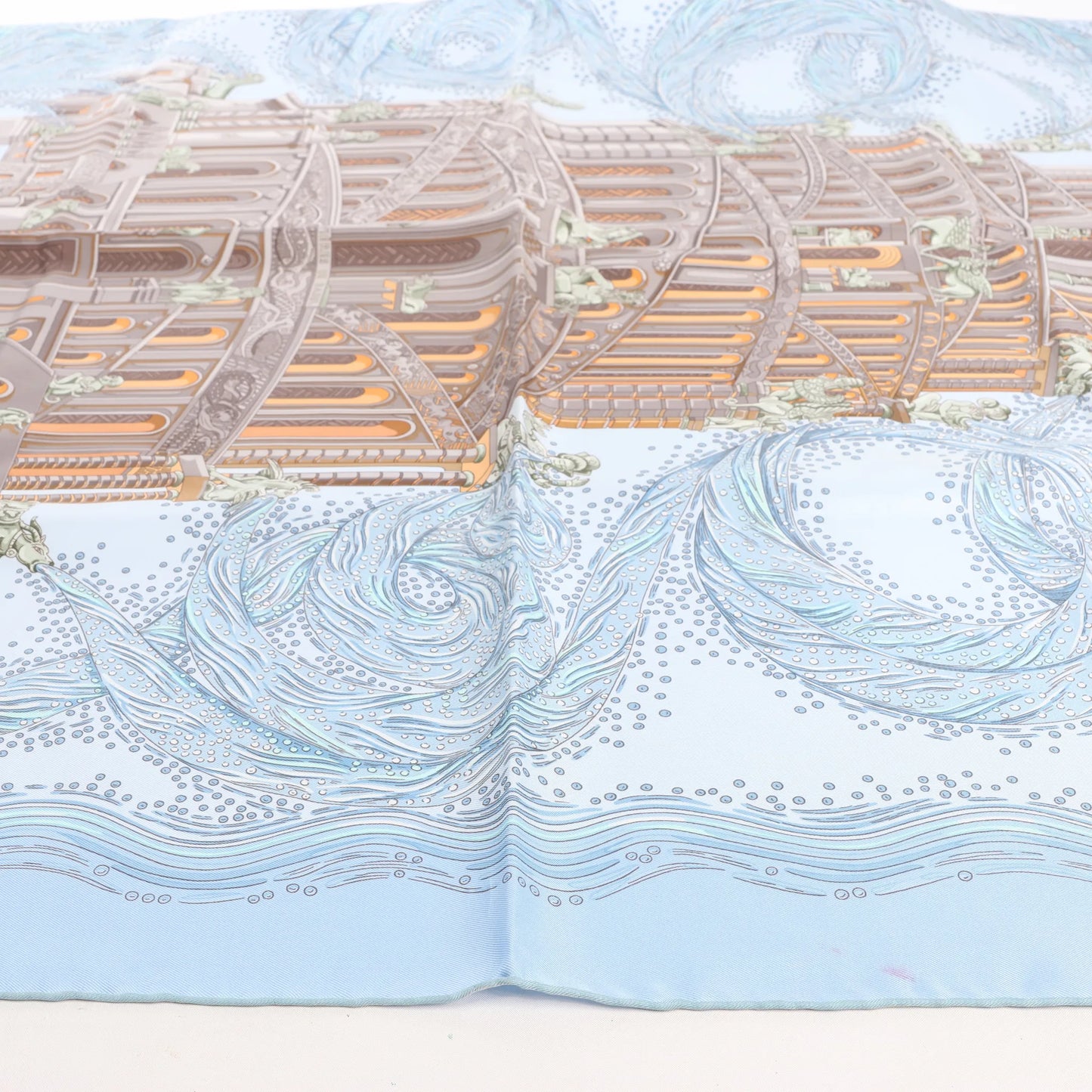 Hermès Carré 90 „LES RIVIERES DE BABEL“ Seidentaschentuch in Blau