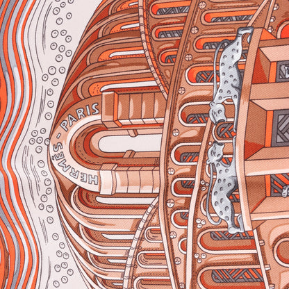 Hermès Carré 90 „LES RIVIERES DE BABEL“ Seidentaschentuch in Orange