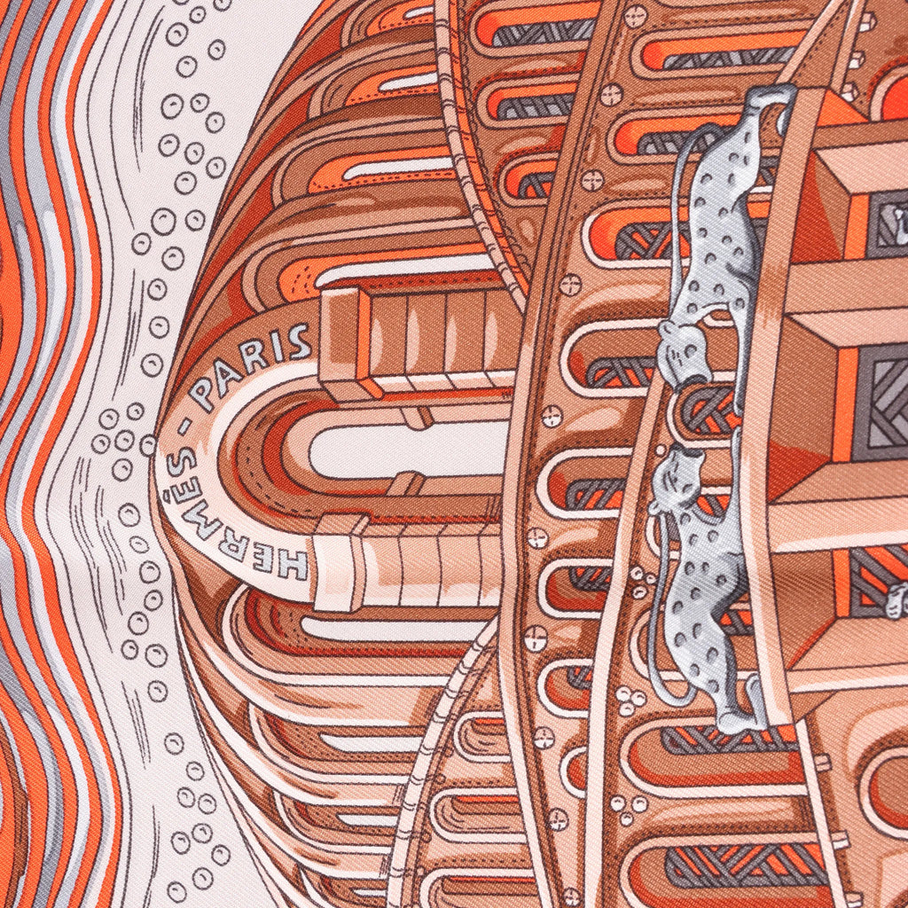 Hermès Carré 90 "LES RIVIERES DE BABEL" Silk handkerchief in Orange
