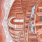 Hermès Carré 90 "LES RIVIERES DE BABEL" Silk handkerchief in Orange