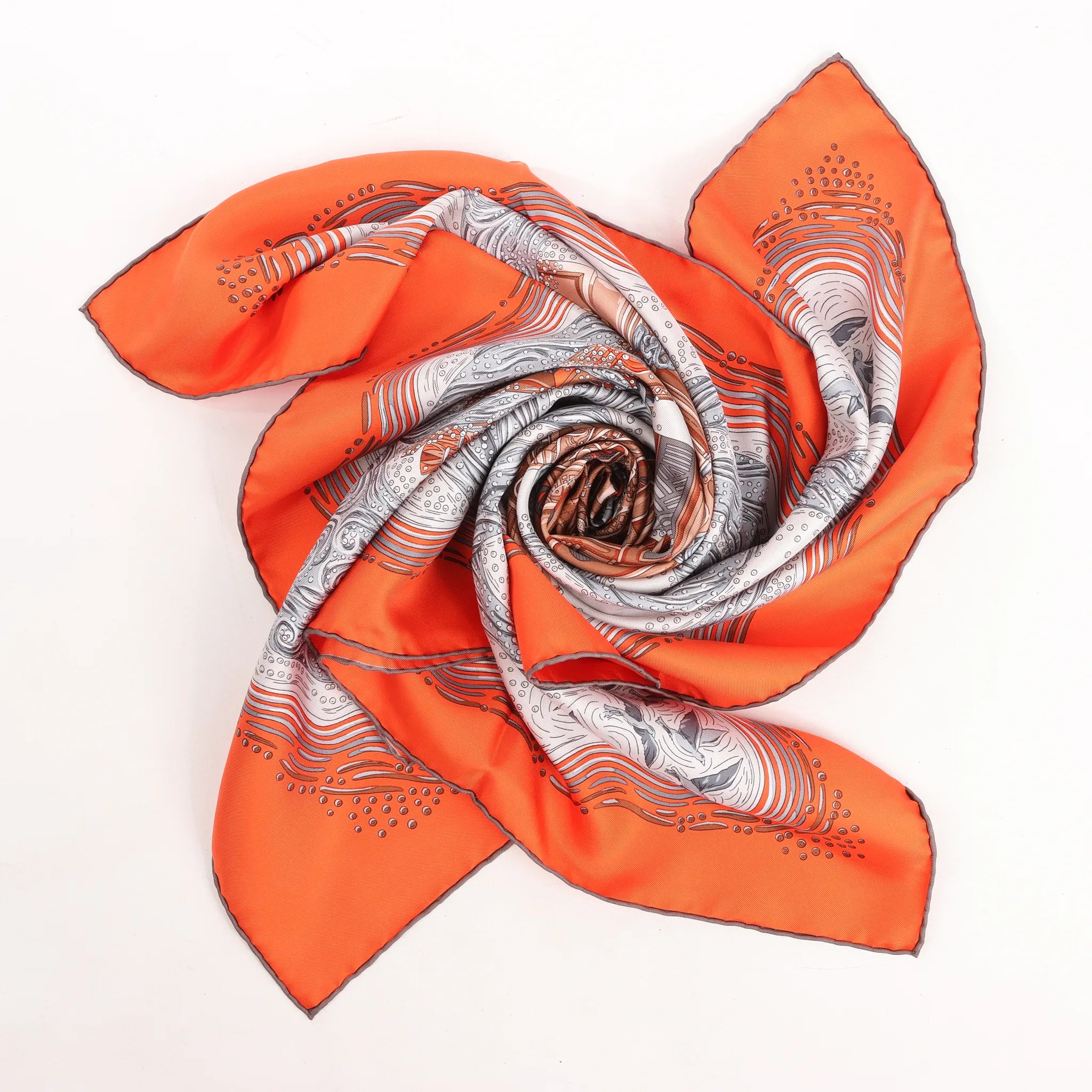 Hermès Carré 90 "LES RIVIERES DE BABEL" Silk handkerchief in Orange
