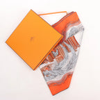 Hermès Carré 90 "LES RIVIERES DE BABEL" Silk handkerchief in Orange